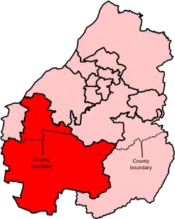 Map showing the location of the Wells and Mendip Hills constituency in Avon under the boundaries created by the 2023 boundary review and first used at the 2024 general election.