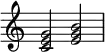 { \override Score.TimeSignature #'stencil = ##f \relative c' { \clef treble \time 4/4 <c e g>2 <e g b> } }