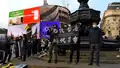 The rally in Piccadilly Circus in London. Former Legislative Council member Ted Hui came to support