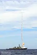ROKS Yulgok Yi I launching a SM-2 anti-aircraft missile during RIMPAC 2012.