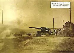 World War I-era 7" Mark V tractor mount gun at full recoil