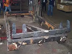 burned locomotive frame made from wood of the 1935 replica, September 2007
