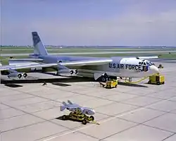 A B-52 bomber sitting on an aircraft apron