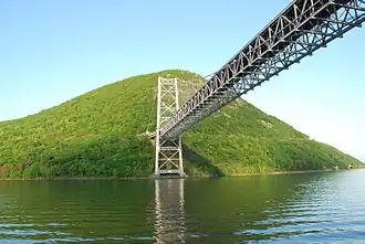 View from Hudson River looking east with Bear Mountain Bridge in foreground