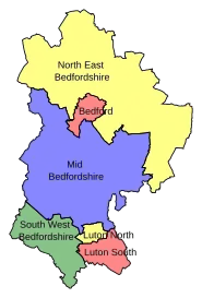 Map of parliamentary constituencies in Bedfordshire 2010–present
