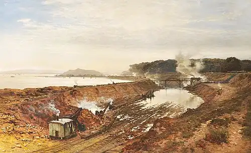 The Excavation of the Manchester Ship Canal: Eastham Cutting with Mount Manisty in the distance, 124.5 cm × 212.1 cm (49.0 in × 83.5 in), National Trust