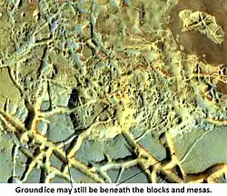 Blocks in Aram showing possible source of water, as seen by THEMIS.