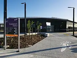 Platform 2 station building and entrance, December 2019