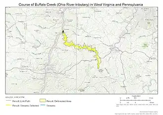 Course of Buffalo Creek (Ohio River tributary) in West Virginia and Pennsylvania