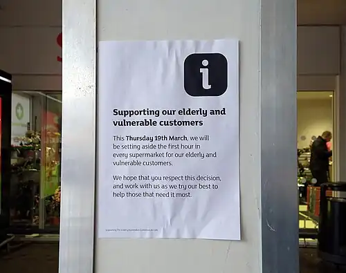 Supermarkets introduced early shopping hours for the elderly and vulnerable, London, 19 March.