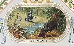 A single hunter with a long rifle stalks a squirrel and a turkey.