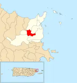 Location of Florencio within the municipality of Fajardo shown in red
