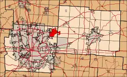 Location of New Albany in Franklin and Licking counties
