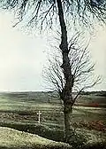 The lonely cross and charred tree were used by Courtellemont for dramatic effect.