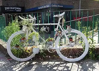 Ghost bike in Goswell Road, London, commemorating Søren Aarlev, killed July 2018