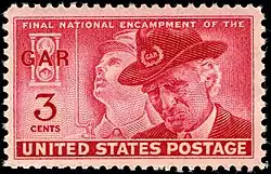 Red colored postage stamp