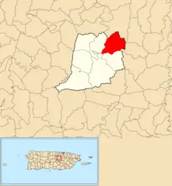 Location of Guadiana within the municipality of Naranjito shown in red