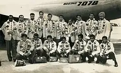 India national football team in India Asian Games suit before boarding the plane for Jakara, Indonesia.