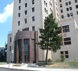 the lower part of an art deco building