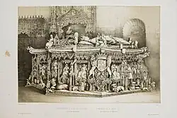 Sepulchers of John II of Castile and Isabella of Portugal in the Miraflores Charterhouse by Jenaro Pérez Villaamil and Charles Fichot in 1850. Lithograph published in the work España artística y monumental.