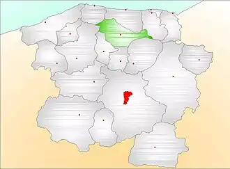 Map showing Küre District (green) in Kastamonu Province