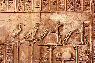Divine standards depicted in Kom Ombo Temple. Second or first century BC.