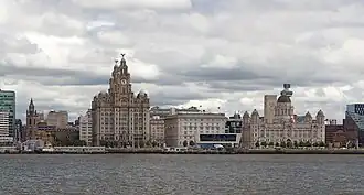 Liverpool waterfront with several prominent buildings