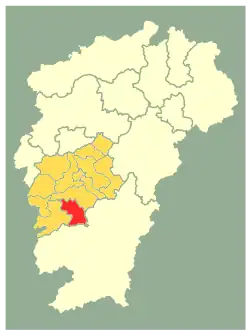 Location of Wan'an County (red) within Ji'an City (gold) and Jiangxi