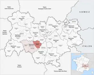 Location within the region Auvergne-Rhône-Alpes