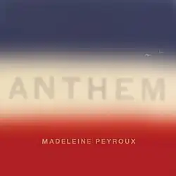 A blue, white, and red gradient with "ANTHEM" written in it