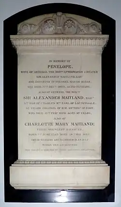 Memorial plaque to Sir Alexander Maitland, 1st Baronet (St Andrew's church, Totteridge)