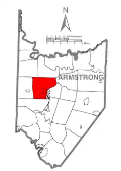 Map of Armstrong County, Pennsylvania, highlighting East Franklin Township