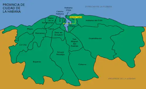A map of Havana districts showing station's location