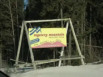 Sign at the entrance of Mystery Mountain Winter Park
