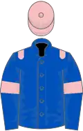 Royal blue, pink epaulettes and armlet, pink cap