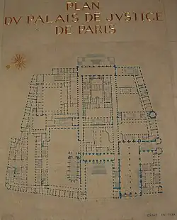 Plan of the first floor in 1934, engraved on a wall inside the building