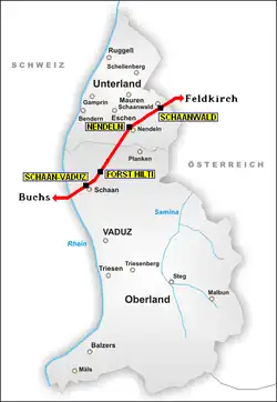 Map of the Feldkirch–Buchs railway