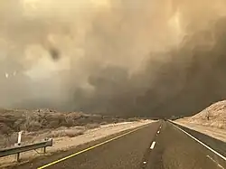 Photograph of smoke from the wildfire