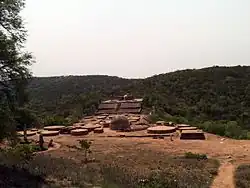 Buddhist monuments: 1) Rock-cut temple 2) Large Monastery 3) Small Monastery 4) Brick Chaitya 5) Ruined Mandapa 6) Stone built Stupa and Large group of stupas.