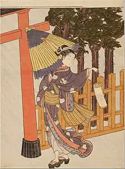 Woman Visiting the Shrine in the Night