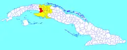 Unión de Reyes municipality (red) within Matanzas Province (yellow) and Cuba