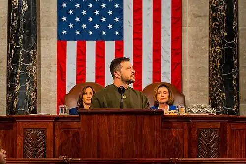 Zelenskyy giving a speech to a joint session of Congress