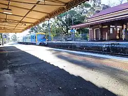 Williamstown siemens train arriving at Williamstown beach platform 2 as viewed from Platform 1