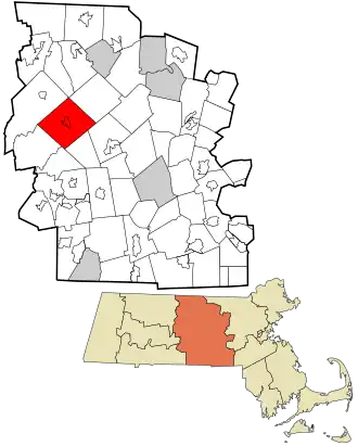 Location in Worcester County and the state of Massachusetts.